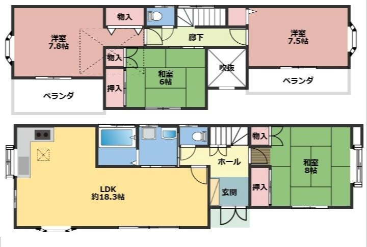 『北鴻巣駅』東口9分の4LDKの2階建。コンビニまで１分の間取り