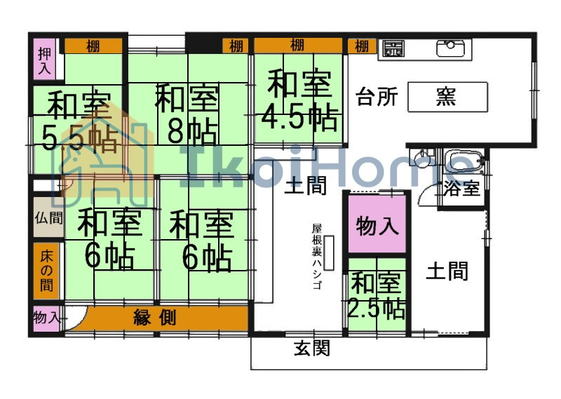 神戸市西区押部谷町木幡　中古戸建の間取り|平屋で昔ながらのつくり！古民家カフェにリフォームをしてみてもいいのではないでしょうか。。。？