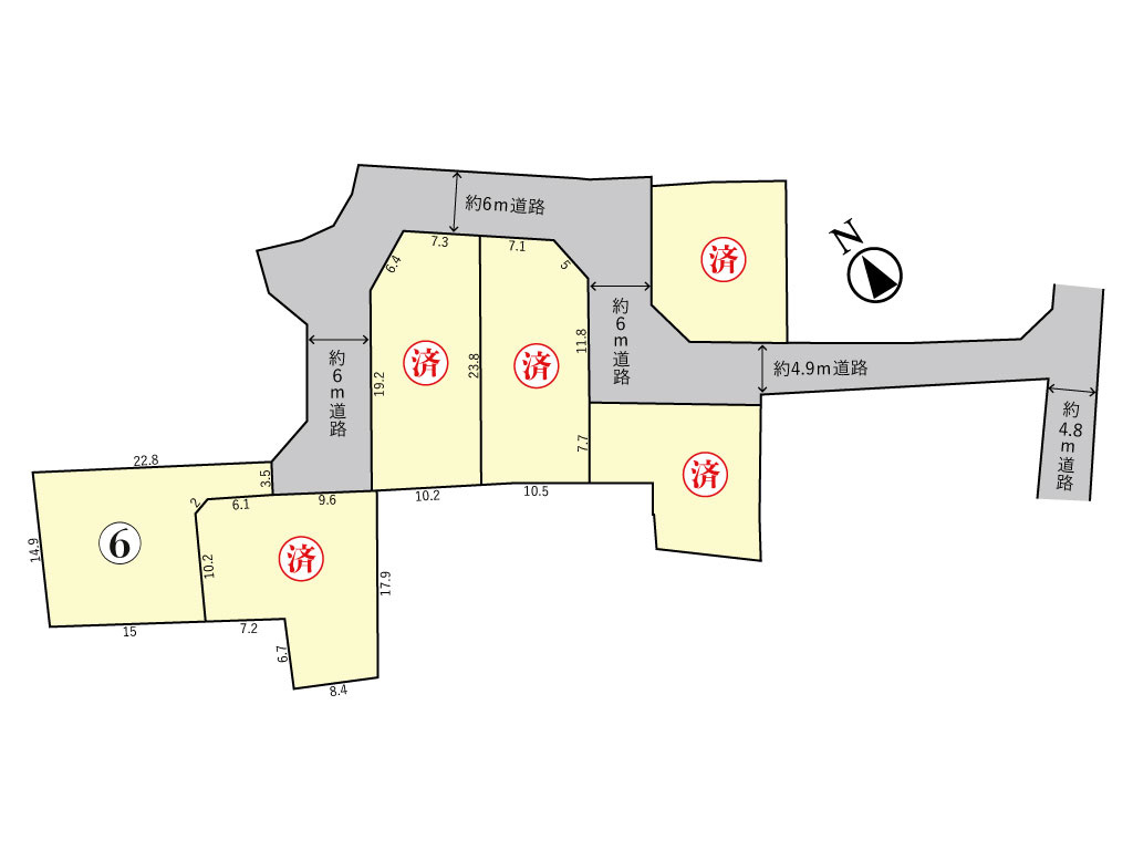 鈴鹿市東玉垣町《ガーデンヒルズ東玉垣Ⅲ 全6区画》の区画図