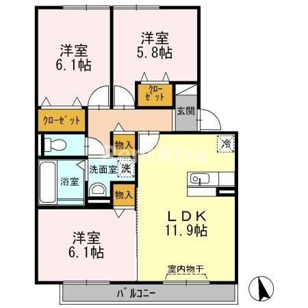 ロイヤルガーデン なでしこ館 Dの間取り