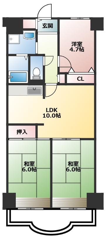 明石土山駅前スカイハイツ　B棟の間取り