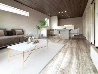 【居間・リビング】 | 【8号棟　LDK　家具設置イメージ】
※画像に含まれる家具家電はCGで作成したイメージです。実際の物件には付帯しません