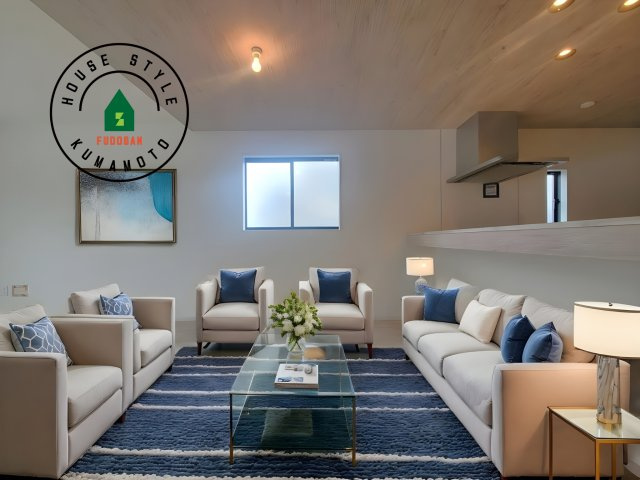 菊池郡大津町第3-2棟（1号棟）　の居間・リビング|キッチンからリビングをしっかり確認できます。家族の笑顔があふれる空間になりそうですね。※家具はCGを合成したものです。同仕様写真