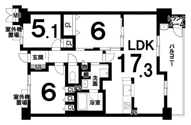 【間取り】 | ユニ・アルス洛西プレジオ | 専有面積75.91㎡