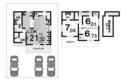 【土地図＋建物プラン例】 | 大原野西竹の里町一丁目　建築条件付き売土地
