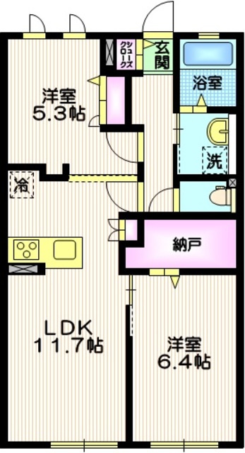 マイカーサ北鎌倉の間取り|大容量のウォークインクローゼットつき2LDK