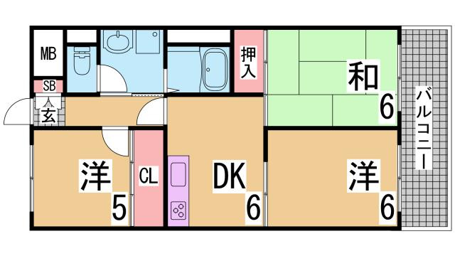 神戸市北区鈴蘭台北町３丁目の賃貸マンションの間取り