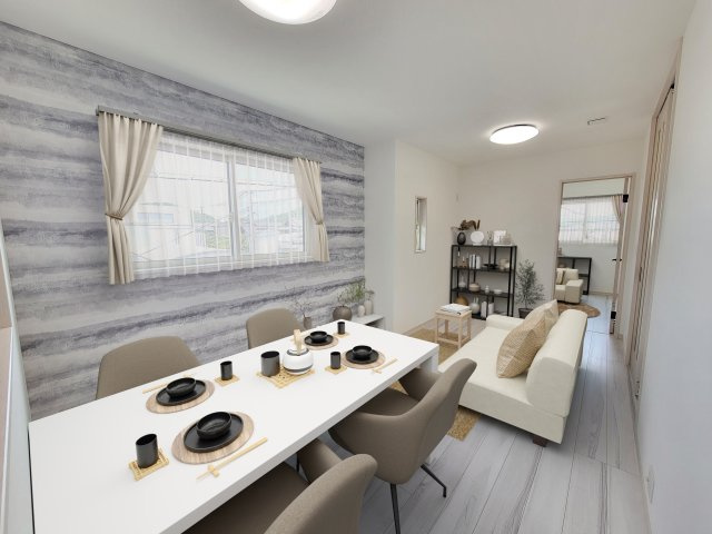 松ケ丘1丁目1区画・新築戸建の居間・リビング|家具小物はイメージです。