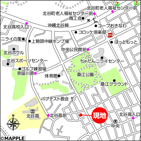ハートフルタウン北谷町桑江Ⅲ　2号棟の地図