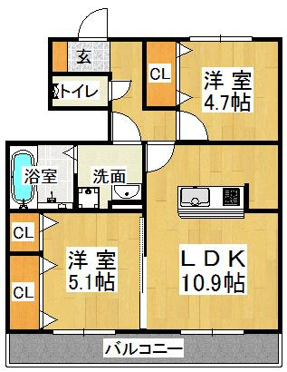 クレール　ガーデン立花の間取り