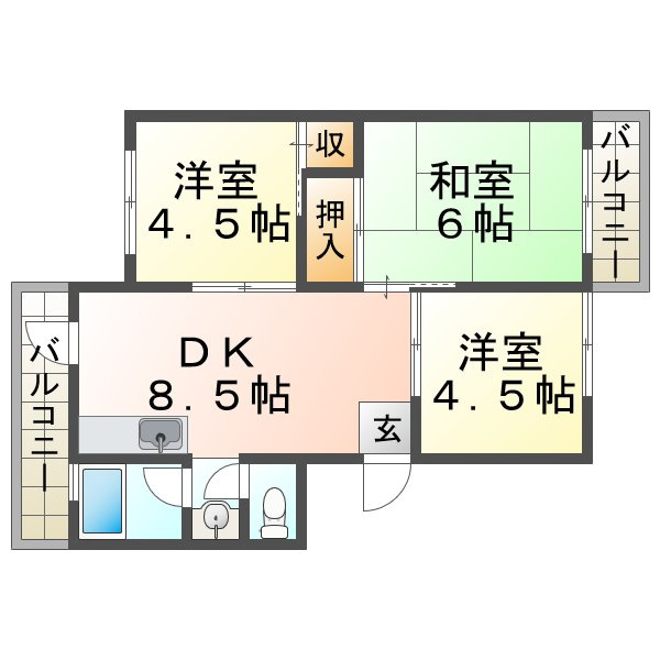 上高丸厚生年金住宅3号棟の間取り