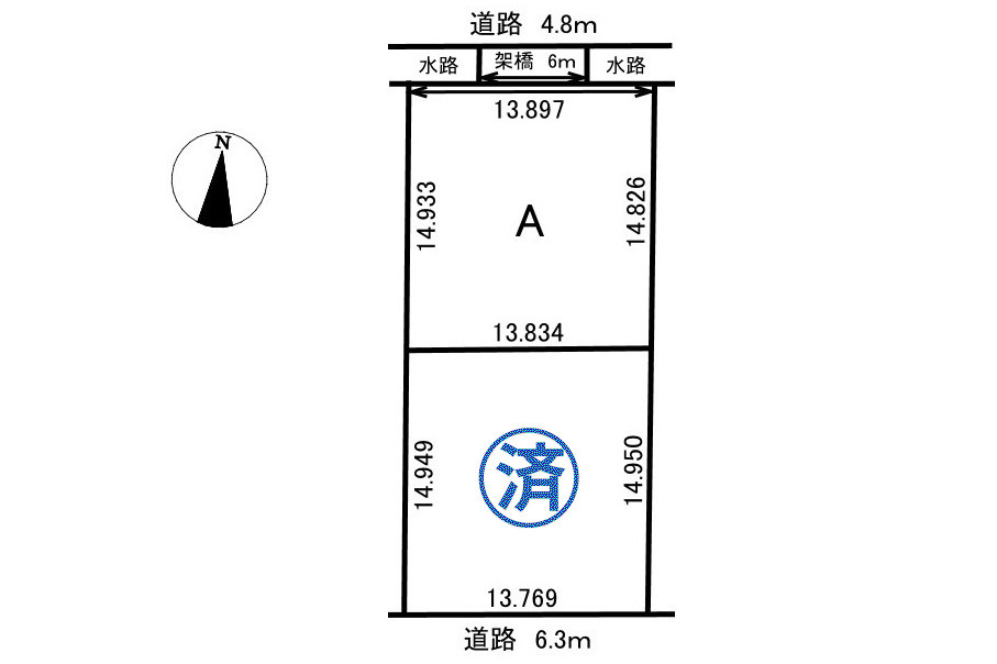 2区画分譲地　あま市中萱津大坊　A区画の区画図