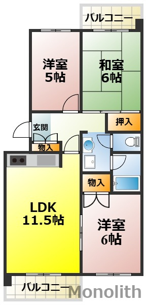 泉北鴨谷台３丁6号棟の間取り