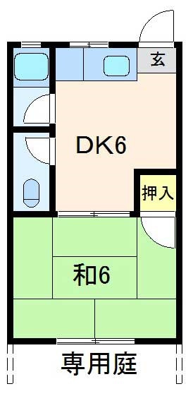 新橋アパートの間取り|6帖和室と６帖のDKがあります。
