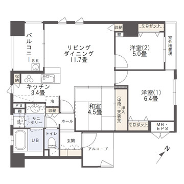 アルファステイツ本原の間取り|各所に収納を備えた使い勝手のよい間取りです。
