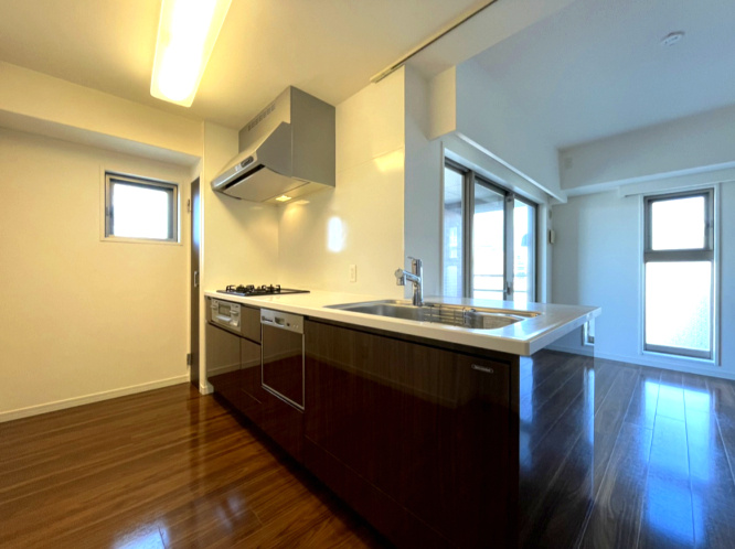 アルファステイツ本原のキッチン|家事に嬉しい食洗器付きのシステムキッチンです。