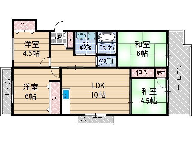 尾勝山ハイツの間取り