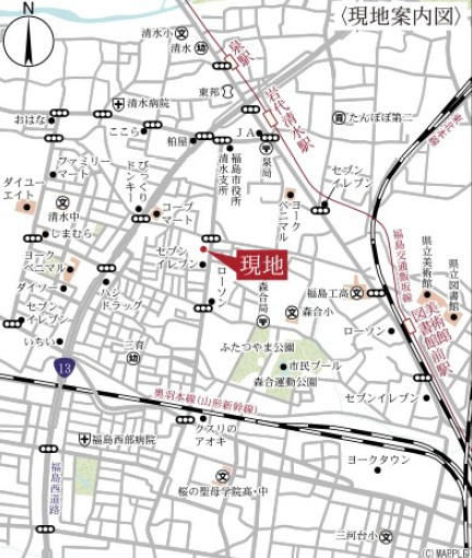 新築戸建　福島市森合南上古屋第2　Livele Garden　全4棟の地図