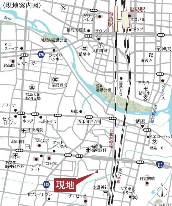 新築戸建   福島市方木田第15　Livele Garden　全3棟の地図