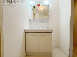 化粧品や洗顔料、歯ブラシなどの必需品をまとめて置ける収納スペースがあり、使用するたびに取り出す手間が省けます。また、水回りのため、濡れても大丈夫な素材が使用されており、お手入れが簡単です。
