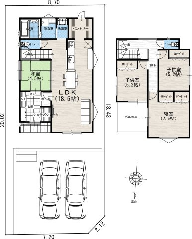 【土地図＋建物プラン例】の画像