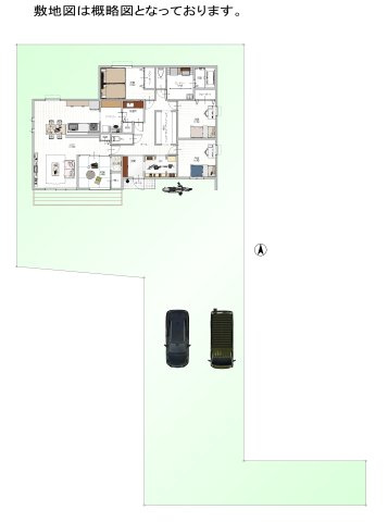 和歌山市園部売土地の土地図＋建物プラン例|参考新築プランです
広く使っていただけますので日当たりも良好です