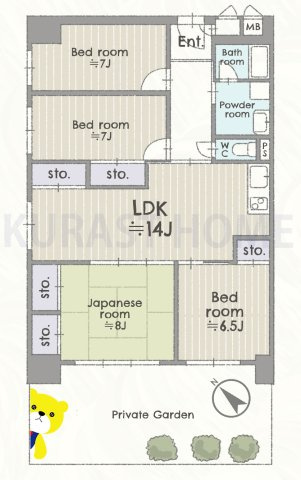 桂川ハイツ4号棟　1階の間取り