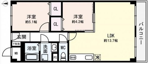 メゾン舞子ショアー　の間取り|２LDK／専有面積：56.70㎡（壁芯）／価格：2,480万円の物件がこちらです。

