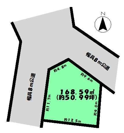 南６丁目　住宅用地の土地図|土地面積168.59平米（約50.99坪）　