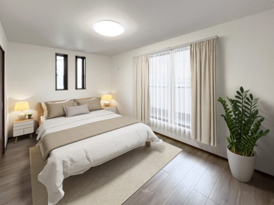 【寝室】 | 【主寝室　家具設置CGイメージ】
※画像にある家具家電はCGで作成したイメージです。実際の物件には付帯致しません。