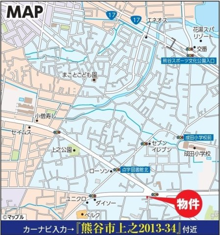 【仲介手数料無料】未入居戸建　熊谷市上之2013-34（全2棟）の地図