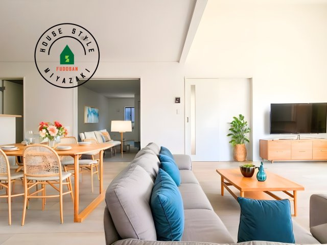 都城市一万城町第2-3棟（2号棟）の居間・リビング|明るく開放的なリビングダイニングは豊かな陽光が注ぎ込み、やすらぎの空間を演出してくれます。ご家族で楽しいひとときをお過ごし下さい。※家具はCGを合成したものです。