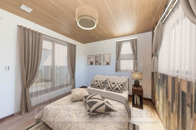 【寝室】 | ライフフィールド光明台2丁目Ⅳ　2号地 | 7帖の主寝室！バルコニーへ出入りでき、家事や仕事の合間に外の空気を吸ってリフレッシュもできそうです。※実際の室内写真にCGで家具等を配置しております。
