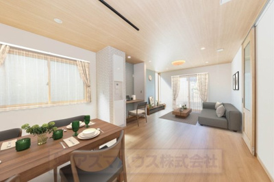 【居間・リビング】 | ライフフィールド光明台2丁目Ⅳ　2号地 | 多目的に使えるスタディコーナーを設置！コミュニケーションを取りながら仕事や勉強に集中できる空間です。※実際の室内写真にCGで家具等を配置しております。
