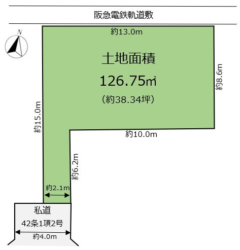 大原町　売土地の区画図|土地面積約126.75㎡