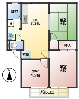 【間取り】 | コーポラスさとうB棟 | 3DK
