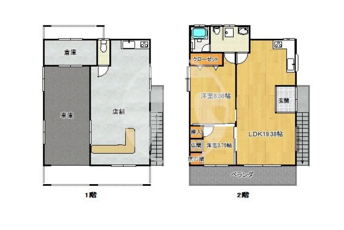 都城市平塚町の店付住宅の間取り