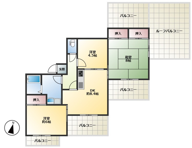 【間取り】 | クローバー花畑ガーデン | ◆◇フルリフォーム済3DK！◇◆花畑小学校まで徒歩3分のマンション、5階角部屋です【駐車場近隣確保】