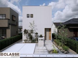 【外観パース】 | 宇治市宇治大谷　2区画B号地　売土地　建築条件付き | 参考プランになりますので、お客様のお好みの外観を一緒に作らせていただきます。外壁には、メンテナンスが楽な光セラを採用しており、汚れがつきにくく、色あせもしにくいのでおススメです！