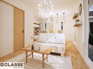 【完成予想図】 | 宇治市宇治大谷　2区画A号地　売土地　建築条件付き | 標準仕様（アトリエスタイルハウス仕様）で断熱材は気密性、断熱性能も高い、吹付断熱を採用。屋根断熱を実現していますので、お家全体が冬はあったかく、夏は涼しいお家づくりが可能です。