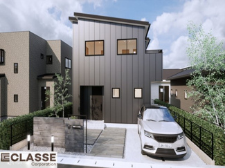 【外観パース】 | 宇治市宇治大谷　2区画A号地　売土地　建築条件付き | 参考プランになりますので、お客様のお好みの外観を一緒に作らせていただきます。外壁には、メンテナンスが楽な光セラを採用しており、汚れがつきにくく、色あせもしにくいのでおススメです！
