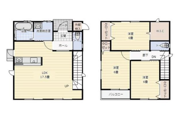 パティオニュータウン月見ヶ丘（5号棟）の間取り|全居室収納付きで便利です。（5号棟）