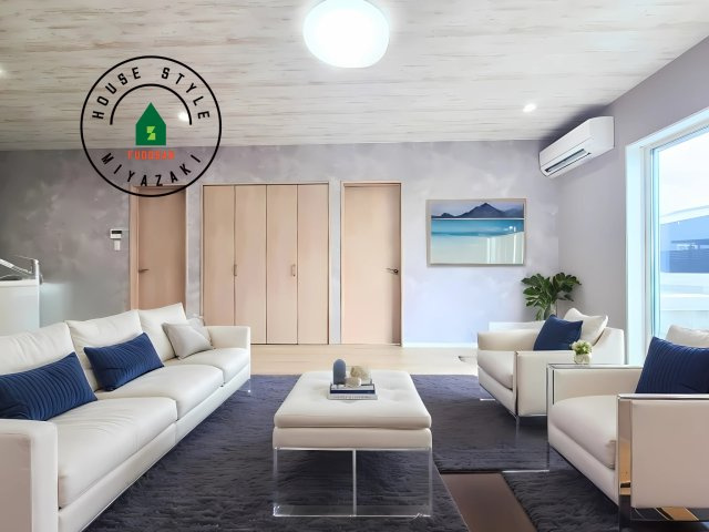 北諸県郡三股町宮村（2号棟）の居間・リビング|明るく開放的なリビングダイニングは豊かな陽光が注ぎ込み、やすらぎの空間を演出してくれます。ご家族で楽しいひとときをお過ごし下さい。※家具はCGを合成したものです。同社使用