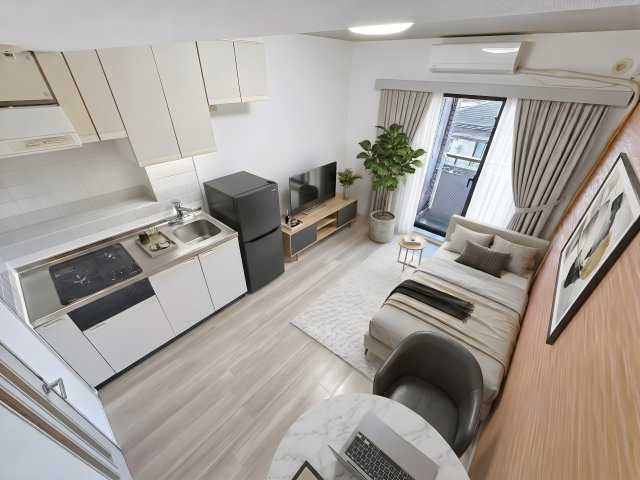 リッツ池上 303号室の居間・リビング|この画像は、実際のお部屋の写真にCGで家具等を配置したものです。