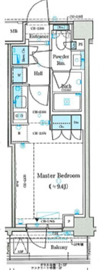 パークリュクス蒲田1丁目の間取り|西向きバルコニーの1R洋室9.4帖バストイレ別独立洗面台！