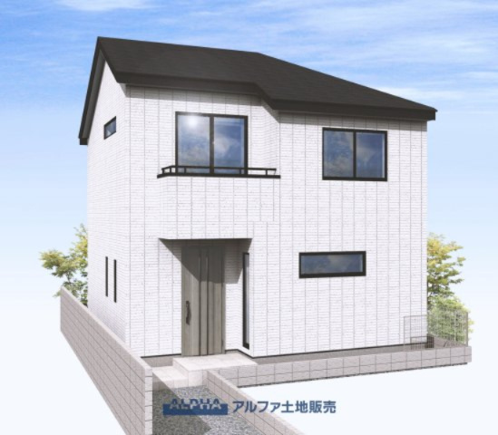 八王子市明神町1丁目新築戸建2棟の外観パース|2号棟：ホワイトで綺麗にまとまった外観はパワーボード仕様。耐久性、防火性、強度など建築物に求められる数多くの性能を満たし安心安全を担保します。