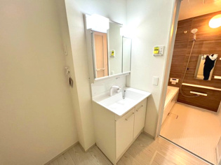 化粧品や洗顔料、歯ブラシなどの必需品をまとめて置ける収納スペースがあり、使用するたびに取り出す手間が省けます。また、水回りのため、濡れても大丈夫な素材が使用されており、お手入れが簡単です。