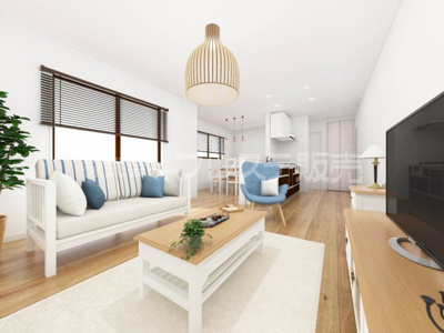 【居間・リビング】 | 生駒市谷田町の新築一戸建 全２区画 | Ｂ号地リビング完成イメージ／ＬＤＫは広々１８帖！南向きですので、陽あたり良好です♪