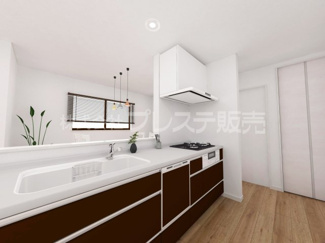 【キッチン】 | 生駒市谷田町の新築一戸建 全２区画 | Ｂ号地キッチン完成イメージ／人気の対面キッチン♪食器洗い乾燥機＆浄水器を標準装備！