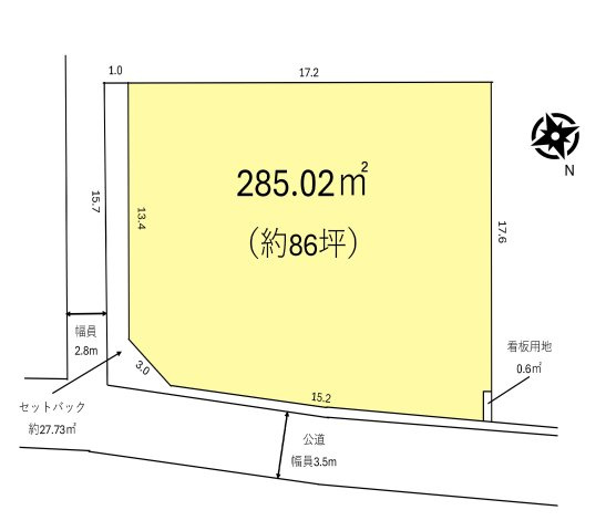 土地　川越市大袋　の区画図|角地なので日当たり良好です♪